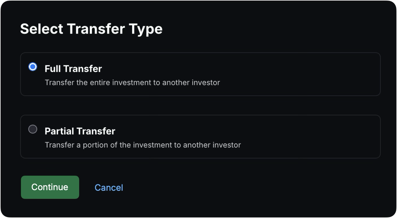 Transferring an investment on Eleven