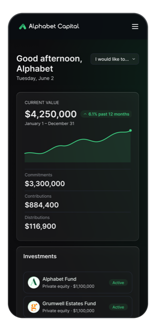 The investor home page on a phone